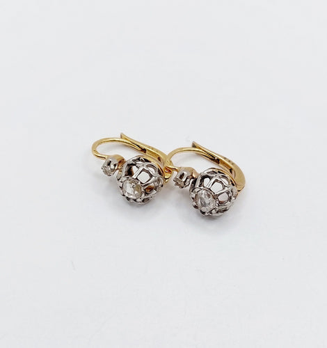 Boucles d'oreilles Dormeuses anciennes en or 18k et diamants taille rose (circa 1890) 58 Facettes A06468