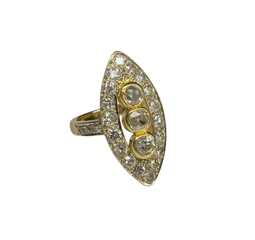 Bague marquise or jaune diamants