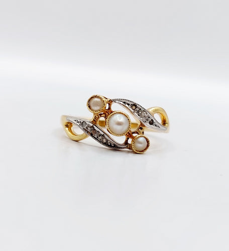 Bague 56 Bague antique perles et diamants taille rose en or 18k art nouveau 58 Facettes A06497