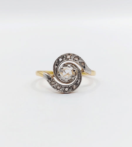Bague 49 Bague tourbillon antique or 18k diamant taille rose 4 mm (circa 1900) 58 Facettes A06287