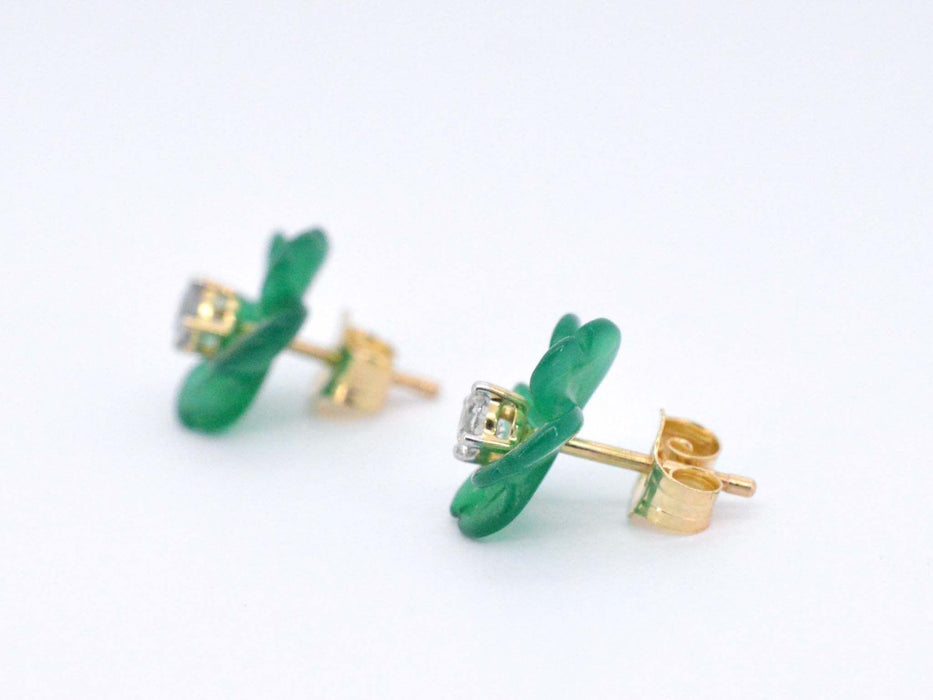 Boucles d'oreilles en or 0,18 carat avec fleur précieuse verte et gros diamants