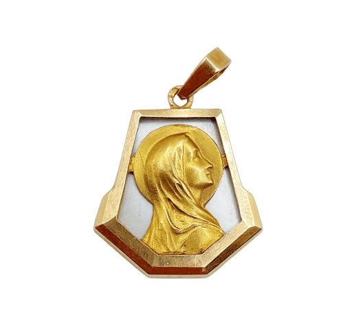 Pendentif Médaille - Médaille religieuse art déco en or rose 18k et nacre 58 Facettes A06573