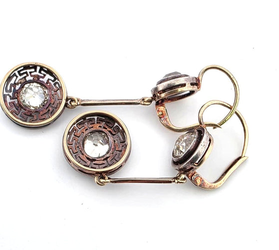 Boucles d'oreilles Boucles d'oreilles anciennes bas de gamme en or et diamants 58 Facettes