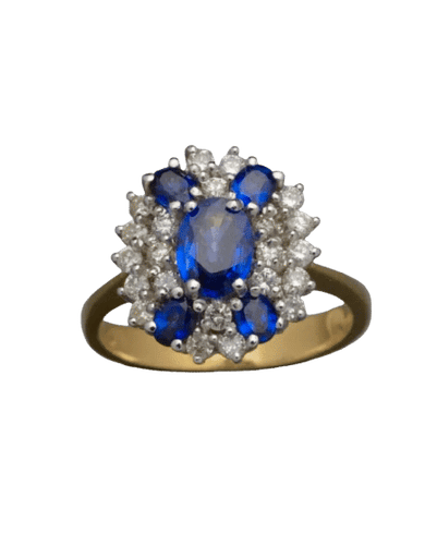 Bague 54 Bague entourage Marguerite saphir et diamants en or jaune et or blanc 18 carats 58 Facettes