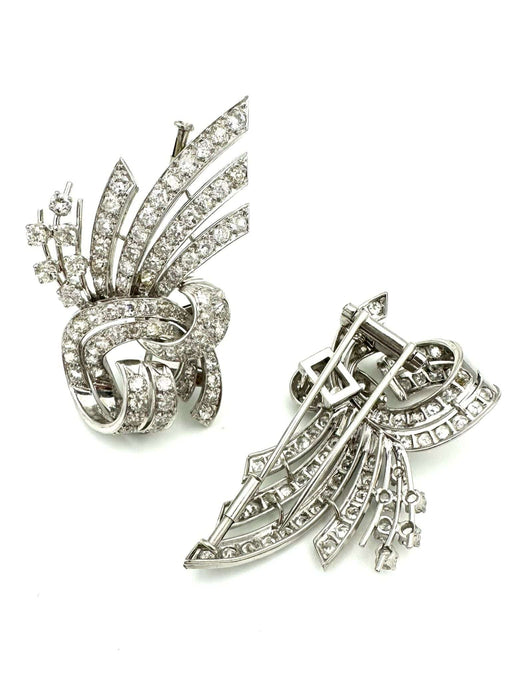 Broche Broche vintage double clips or, platine et diamants 7.5ct 58 Facettes