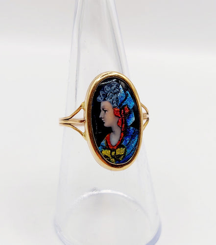 Bague 55 Bague Art nouveau Limoges plaque émaillée profil féminin en or 18k 58 Facettes A06418