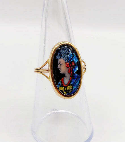 Bague 55 Bague Art nouveau Limoges plaque émaillée profil féminin en or 18k 58 Facettes A06418