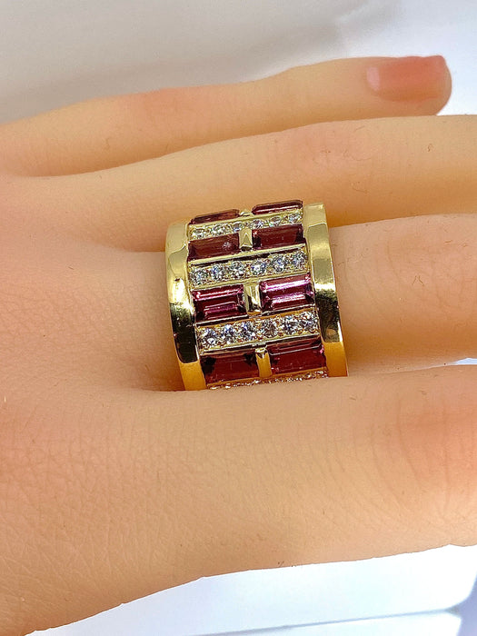 Bague 57 Bague or jaune tourmalines roses et diamants 58 Facettes AB403