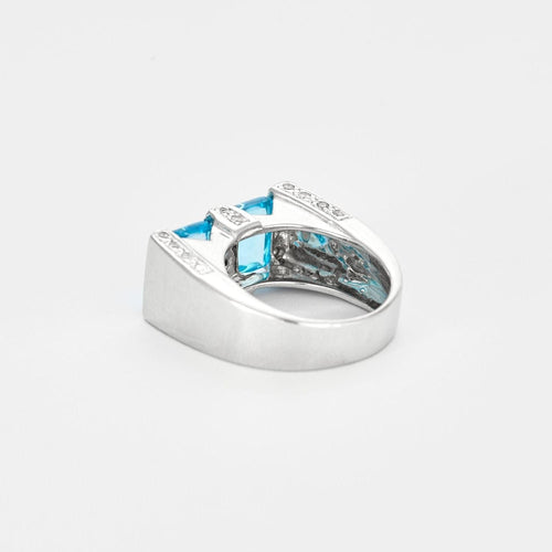 Bague 52 Bague or blanc avec 2 Aigue-Marines centrale sertie de diamants 58 Facettes 1-0000101/1
