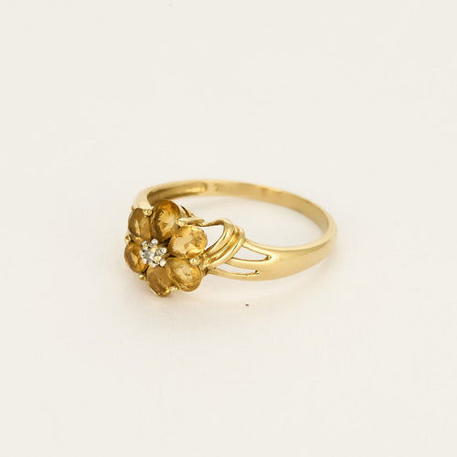 Bague Fleur en Or jaune, citrines et diamant