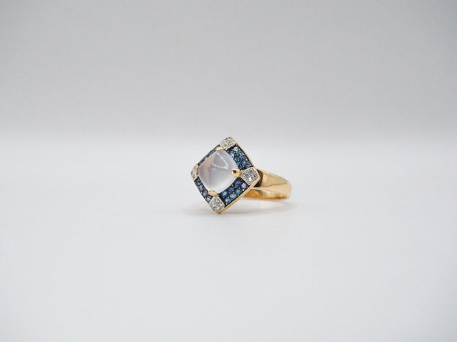 Bague 58 Bague or jaune quartz saphirs et diamants 58 Facettes 5081