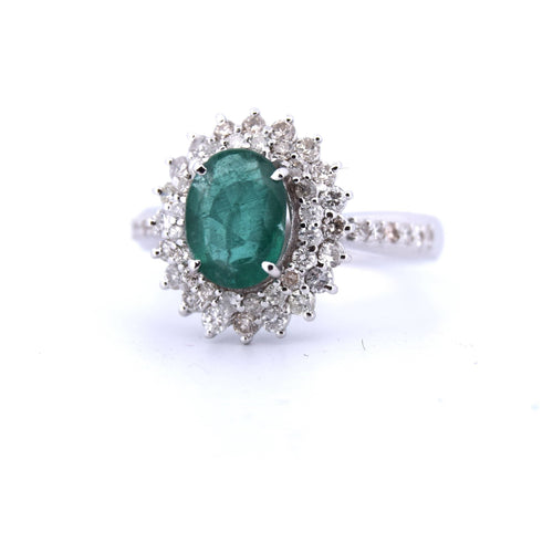 Bague en or blanc 18 carats avec émeraude de 1,80 carat et diamants
