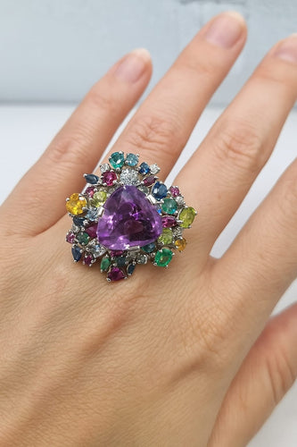 Bague 54 Bague améthyste "tutti I frutti" or blanc 58 Facettes