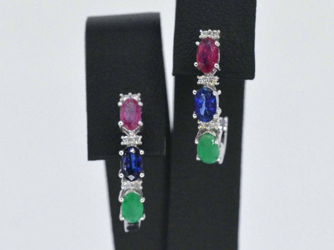 Boucles d'oreilles Boucles d'oreilles en or blanc ornées de pierres précieuses multicolores et de diamants 58 Facettes 2274