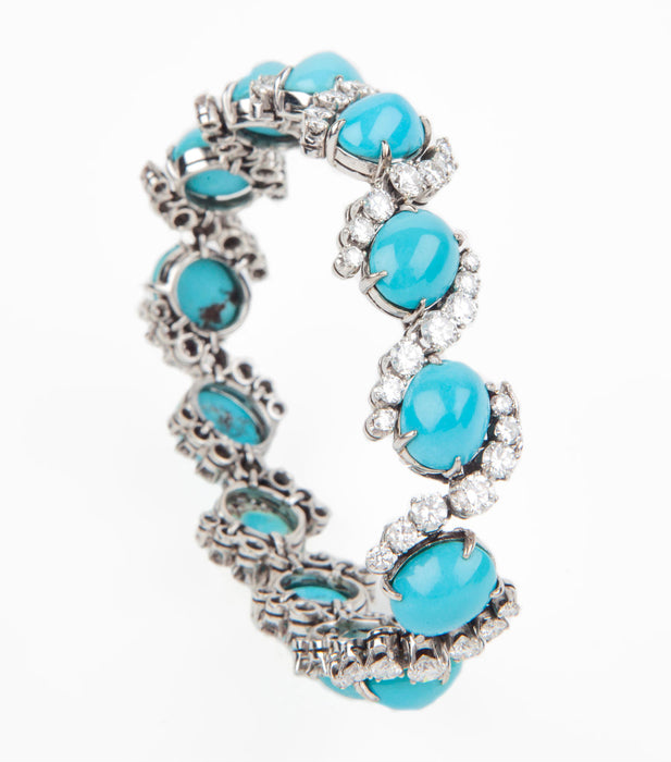 Bracelet et clips d'oreilles en or et turquoise