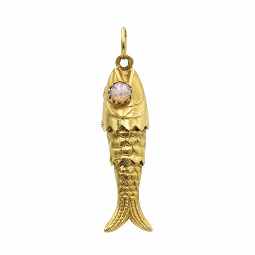 charm/pendentif poisson or jaune 750 et opales