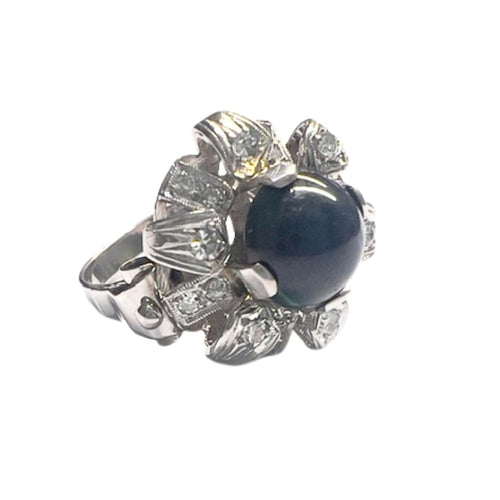 Bague SORTIJA ESTILO ART DECO ÉPOCA 1930-1935 de ORO 18 kts con DIAMANTES y ZAFIROS 58 Facettes Q6B (919)