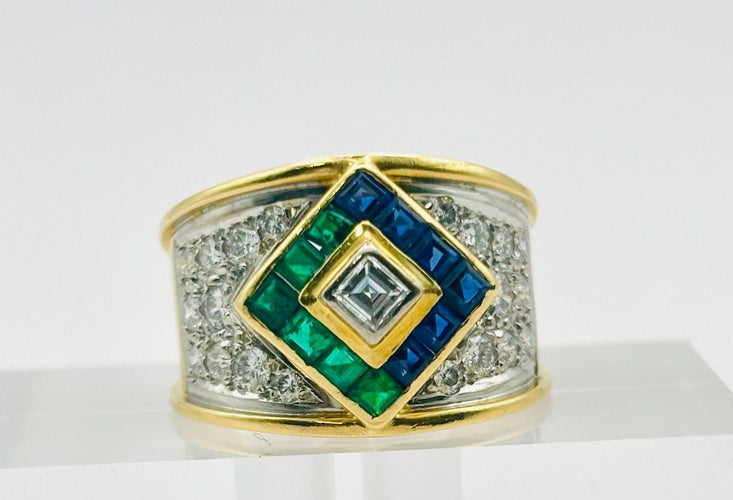 53 Anillo oro con Diamantes, Zafiros y Esmeraldas 58 Facettes 50211