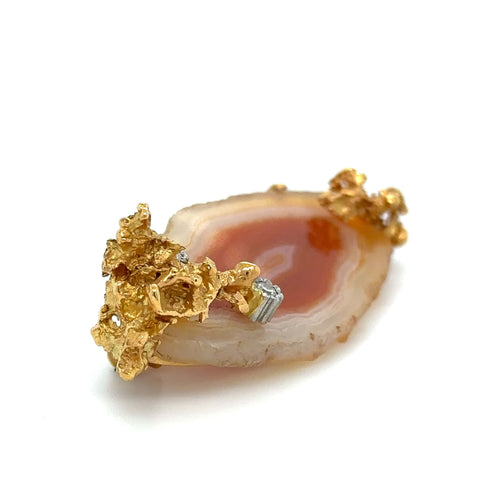 Broche Broche Or Jaune - Diamants - Quartz hématoïde 58 Facettes RÉF 1040/08