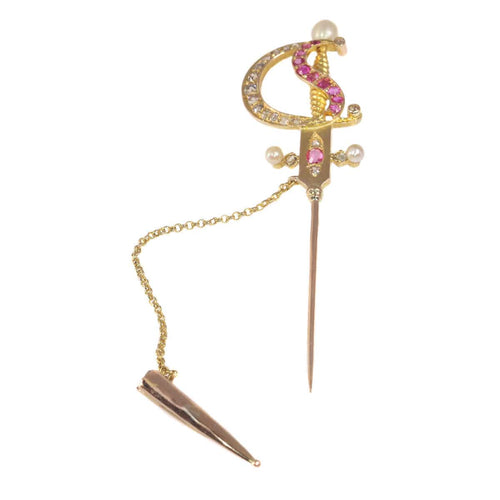 Montre Épingle en or antique en forme d'épée ornée de bijoux 58 Facettes 21092-0169