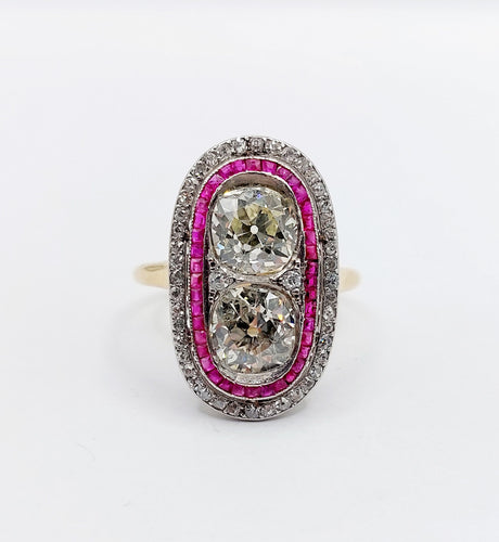 Bague 57 Bague marquise art déco en or 18k et platine, diamants et rubis 58 Facettes A06578