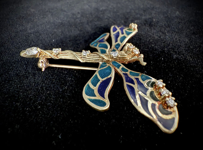 Broche Broche libellule or jaune ornée d'émail et diamants 58 Facettes