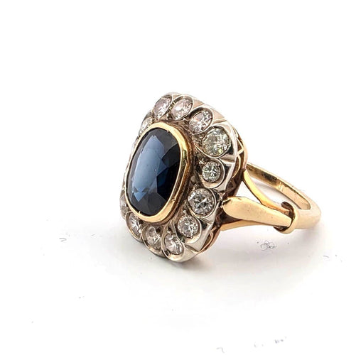 Bague 49 Bague en or jaune 18 carats 2028 C avec saphir central et diamants environnants 58 Facettes