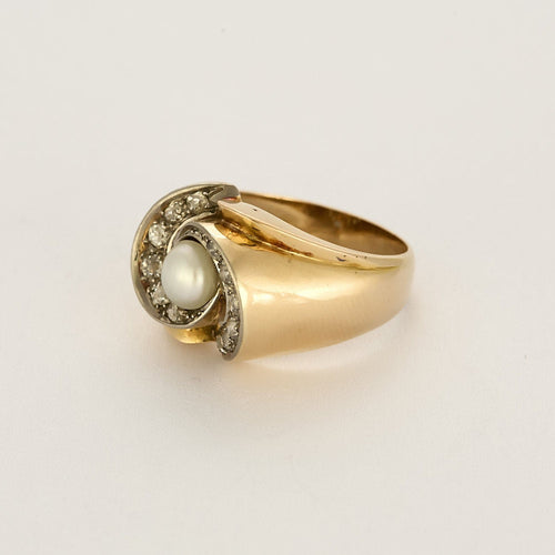 Bague 57 Bague en Or rose 18k, perle de culture et diamants 58 Facettes DAX0101