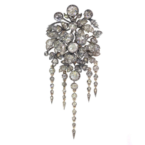 Broche Splendeur florale antique : broche de corsage Trembleuse avec diamants, 1860 58 Facettes 21028-0240