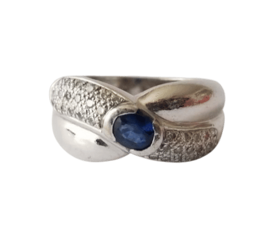 Bague 53 Bague or blanc saphir diamants 58 Facettes