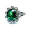 Bague 48 Bague or blanc, pierre verte et 10 diamants 58 Facettes AB426