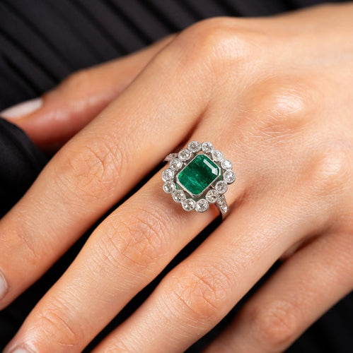 Bague 51 Bague en platine, diamants, émeraude - Vers 1920 Art Déco 58 Facettes A3100