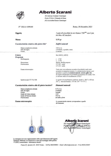 Boucles d'oreilles Boucles d'oreilles en or blanc serties de saphirs de Ceylan non chauffés et de diamants 58 Facettes 10065