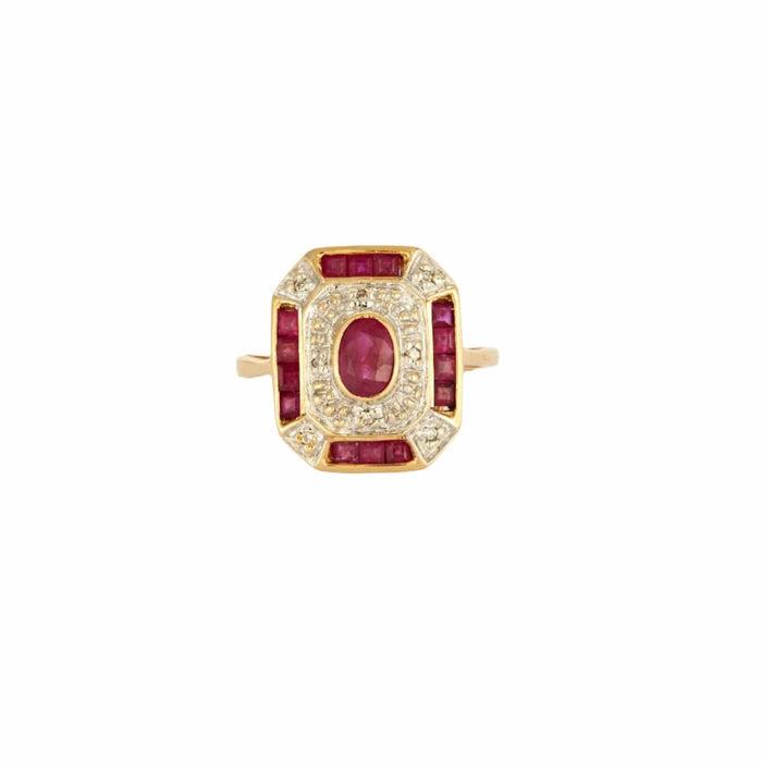 Bague Bague Octogonale en or jaune, rubis, diamants 58 Facettes 1