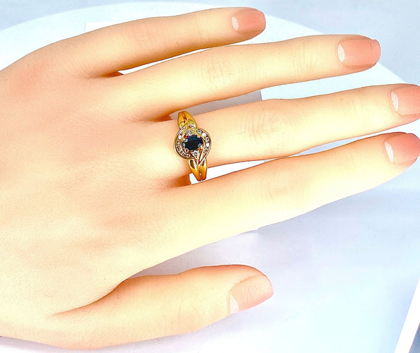 Bague 57 Bague en or jaune saphir et diamants 58 Facettes AB337