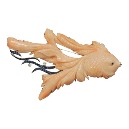 Broche Grande broche or gris, Poisson en Corail Peau d'Ange 58 Facettes