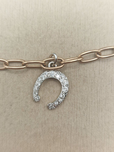 Bracelet Dodo Pomellato - Bracelet gourmette Fortuna avec charm en or rose et or blanc pavé de diamants 58 Facettes