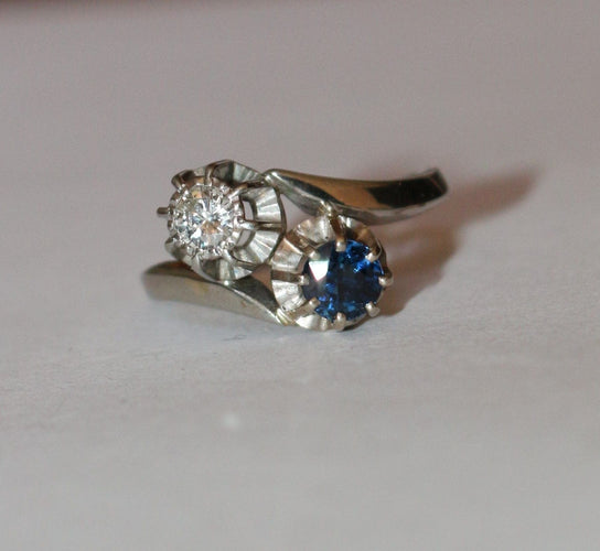 Bague Bague Duo Toi Et Moi Or Gris Saphir Diamant 58 Facettes 583