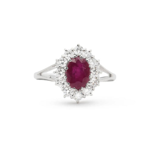 Bague Bague en or blanc avec un rubis du Mozambique de 1,21 ct et des diamants en périphérie 58 Facettes 10710