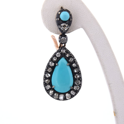 Boucles d'oreilles Boucles d'oreilles en or et argent, turquoise naturelle 58 Facettes