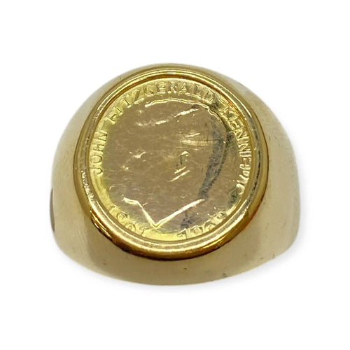 Bague 58 Chevalière pièce Kennedy en or jaune 58 Facettes 330077397