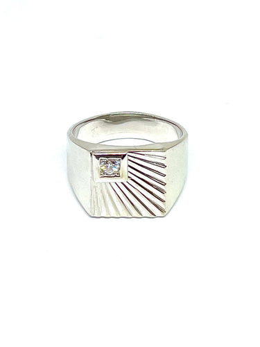 Bague 61 Chevalière en or blanc 18 carats et diamant 58 Facettes