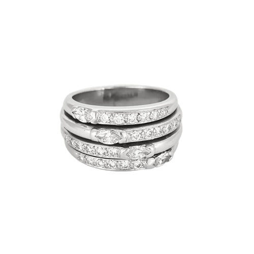 Bague 54 Large Bague en or gris et diamants 58 Facettes LOR3340