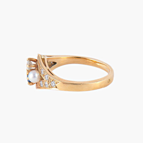 Bague 55 Bague Saphir Perles Diamants 58 Facettes