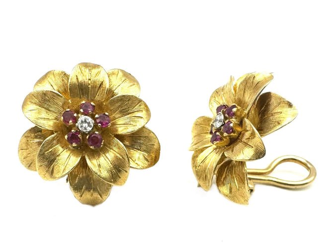 Boucles d'oreilles TIFFANY & Co. Boucles d'oreilles vintage or, rubis et diamants 58 Facettes