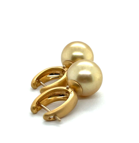 Boucles D’Oreilles en Perles Champagne et Or Jaune