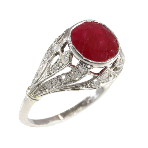 Bague 52 Bague de rêve décorative en rubis et diamants birmans 58 Facettes 16319-0014