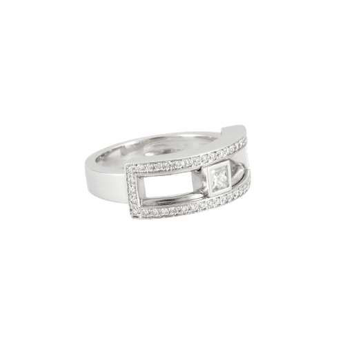 Bague 52.5 Bague en or blanc, diamant mobile 58 Facettes