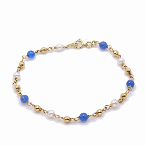 Bracelet Bracelet perles d'or "Circula" or jaune, perles de culture & calcédoine bleue 58 Facettes 223