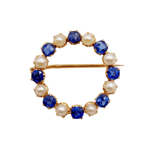 Broche Broche antique en or 18k avec perles et pierres bleues 58 Facettes A06460